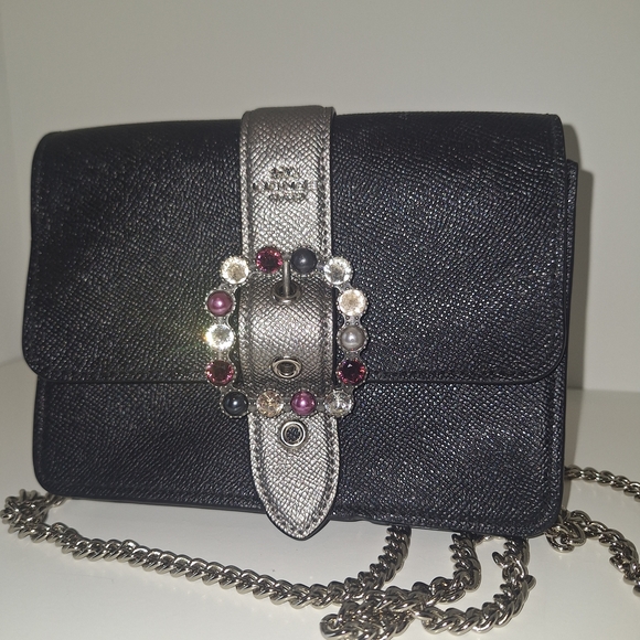 Coach Handbags - EUC Coach Black Gunmetal Bowery Crossbody w/ Multicolored Jewel-Accented Buckle